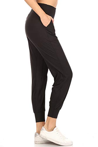 Leggings Depot Women's ActiveFlex Jogger Pants with Pockets (Full Length, Black, Small)