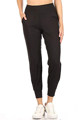 Leggings Depot Women's ActiveFlex Jogger Pants with Pockets (Full Length, Black, Small)