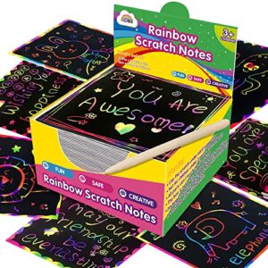 zmlm rainbow scratch mini art notes - 125 magic scratch paper note cards for kids toy arts crafts diy party favor supplies for girls boys birthday halloween christmas stocking stuffer gift box