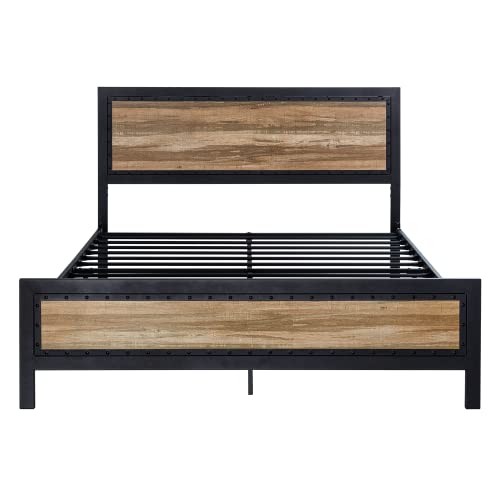 SHA CERLIN Heavy Duty Metal Bed Frame Queen Size, Platform Bed Frame with Wooden Headboard Footboard, 13 Strong Metal Slats Support, No Box Spring Needed, Mattress Foundation, Easy Assembly