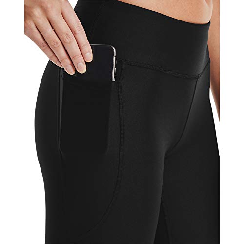 Under Armour Women's HeatGear Armour Mid No-Slip Waistband Pocketed Capri , Black (001)/White , Large