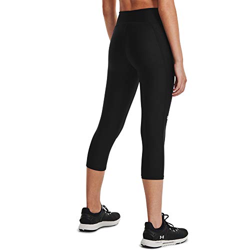 Under Armour Women's HeatGear Armour Mid No-Slip Waistband Pocketed Capri , Black (001)/White , Large