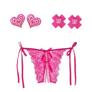 celamirio women's sexy lace thong side tie panties hot pink l