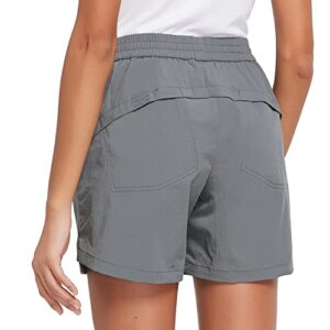 baleaf women's 5" athletic hiking shorts running zipper pockets quick dry lightweight for summer golf workout upf 50+ dark grey size l