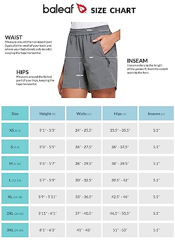 BALEAF Women's 5" Athletic Hiking Shorts Running Zipper Pockets Quick Dry Lightweight for Summer Golf Workout UPF 50+ Dark Grey Size L