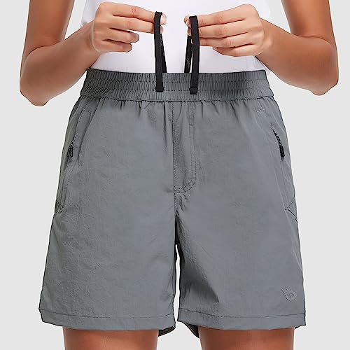 BALEAF Women's 5" Athletic Hiking Shorts Running Zipper Pockets Quick Dry Lightweight for Summer Golf Workout UPF 50+ Dark Grey Size L