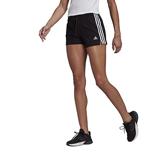 adidas Women's Essentials Slim 3-Stripes Shorts, Black/White, Medium