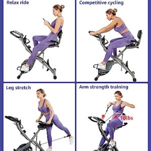 KURONO Stationary Exercise Bike for Home Workout | 4 IN 1 Foldable Indoor Cycling Bike for Seniors | 330LB Capacity, 16-Level Magnetic Resistance, Seat Backrest Adjustments