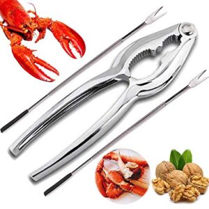 wintming lobster crackers and picks seafood tools set stainless steel lobster shellers crab leg crackers walnut clip nut crackers (nutck+pick)