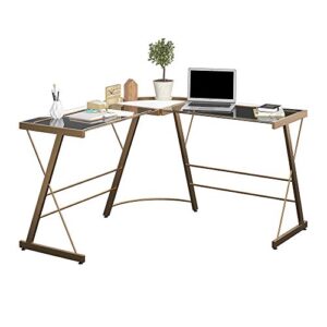 Ameriwood Home Odin Glass L-Shaped Computer, Gold Desk