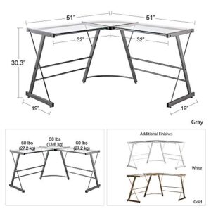 Ameriwood Home Odin Glass L-Shaped Computer, Gold Desk