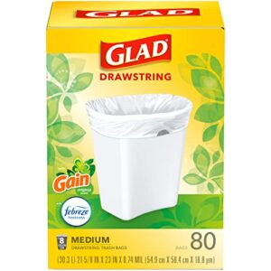 glad medium drawstring trash bags - gain original scent 8 gal, 80 count