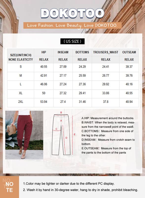 Dokotoo Womens Fashion Casual Summer Side Pockets Solid High Waistband Cotton Comfortable Jogging Joggers Pants Sweatpants Black US 16 18 X-Large