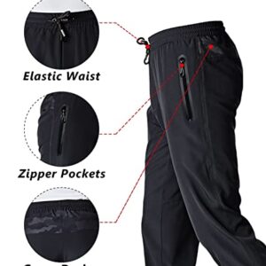 Boladeci Athletic Pants for Men Lightweight Quick Dry Breathable Elastic Waist Zip Pockets Outdoor Jogger Travel Fishing Hiking Pants Black 40