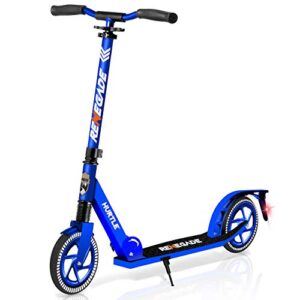 hurtle lightweight and foldable kick scooter - adjustable scooter for teens and adult, alloy deck with high impact wheels (blue)