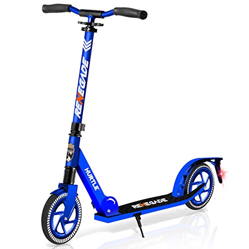 Hurtle Lightweight and Foldable Kick Scooter - Adjustable Scooter for Teens and Adult, Alloy Deck with High Impact Wheels (Blue)