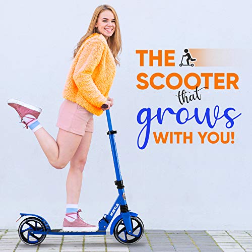 Hurtle Lightweight and Foldable Kick Scooter - Adjustable Scooter for Teens and Adult, Alloy Deck with High Impact Wheels (Blue)