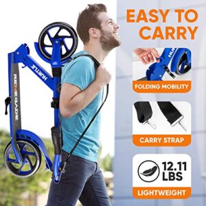 Hurtle Lightweight and Foldable Kick Scooter - Adjustable Scooter for Teens and Adult, Alloy Deck with High Impact Wheels (Blue)