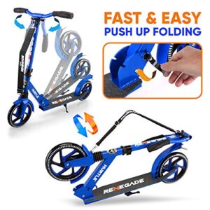 Hurtle Lightweight and Foldable Kick Scooter - Adjustable Scooter for Teens and Adult, Alloy Deck with High Impact Wheels (Blue)