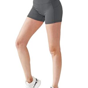 CADMUS Women's High Waist Yoga Shorts Spandex Running Side Pockets, 16#, Navy & Grey & Black,Medium