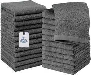 dan river 100% cotton washcloths 24 pack premium quality face and body cloth, quick dry and highly absorbent essential towels for bathroom, hand, kitchen and cleaning | 12x12 in | 400 gsm (gray)