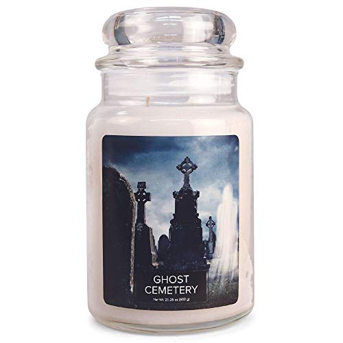 Village Candle Ghost Cemetery Large Glass Apothecary Jar, Scented Candle, 21.25 oz., White