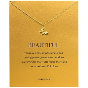 lang xuan friendship gold butterfly necklace good luck elephant pendant chain necklace with message card gift card