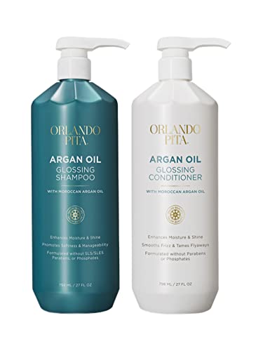 ORLANDO PITA Moroccan Argan Oil Glossing Shampoo & Conditioner Set, Moisturizing, Softening, & Shine-Enhancing for Smoother, More Manageable, & Overall Healthier Hair, 27 Fl Oz Each