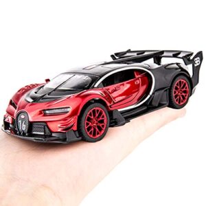 BDTCTK Bugatti Vision GT Supercar 1/32 Zinc Alloy Die Casting Pull Back Car Model Toy Sound and Light for Boy Girl Gift （red）