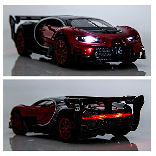 BDTCTK Bugatti Vision GT Supercar 1/32 Zinc Alloy Die Casting Pull Back Car Model Toy Sound and Light for Boy Girl Gift （red）