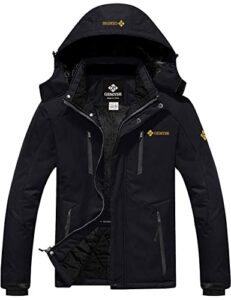 gemyse men's waterproof ski snow jacket insulated winter windproof fleece jacket with hood (black,medium)