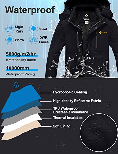 GEMYSE Men's Waterproof Ski Snow Jacket Insulated Winter Windproof Fleece Jacket with Hood (Black,Medium)