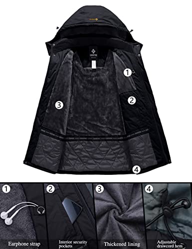 GEMYSE Men's Waterproof Ski Snow Jacket Insulated Winter Windproof Fleece Jacket with Hood (Black,Medium)