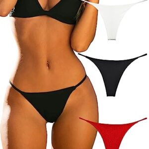 KUKU PANDA Cotton Thongs for Women Sexy Seamless Woman G String Panties 3 Pack Set (Black/Red/White, Small)