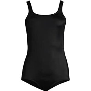 Lands' End Womens Chlorine Resistant Tugless Tank Soft Cup One Piece Swimsuit Black Long Torso 6