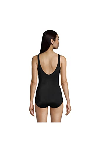 Lands' End Womens Chlorine Resistant Tugless Tank Soft Cup One Piece Swimsuit Black Long Torso 6