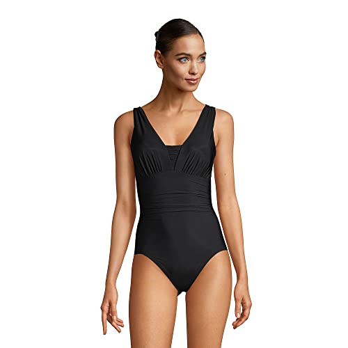 Lands' End Womens Slender Suit Grecian One Piece Swimsuit Black Regular 8