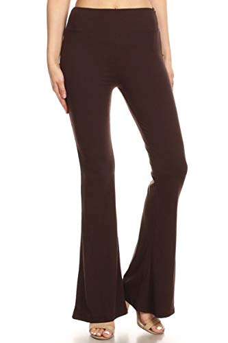 Leggings Depot Womens Flared Casual, Work, Lounge Palazzo Pants Brown - X-Large