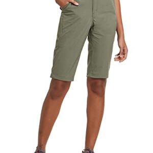 BALEAF Women's Hiking Shorts Bermuda Long Knee Length Quick Dry Stretch Elastic Waist for Camping, Travel Sage Green Size L