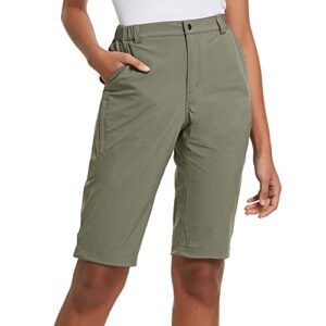baleaf women's hiking shorts bermuda long knee length quick dry stretch elastic waist for camping, travel sage green size l