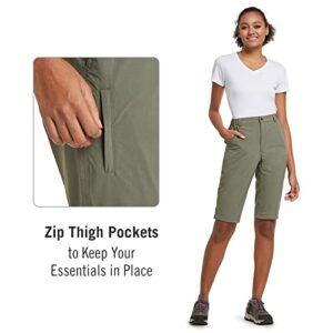 BALEAF Women's Hiking Shorts Bermuda Long Knee Length Quick Dry Stretch Elastic Waist for Camping, Travel Sage Green Size L