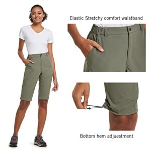 BALEAF Women's Hiking Shorts Bermuda Long Knee Length Quick Dry Stretch Elastic Waist for Camping, Travel Sage Green Size L