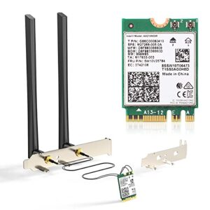 ax210 wifi 6e desktop kit, expand to tri-band 6ghz/5ghz/2.4ghz m.2 ngff wireless bluetooth 5.2 card support windows 10 11, 64 bit desktop pc, includes ipex cable, 5dbi antennas and brackets