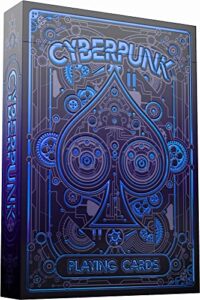cyberpunk blue playing cards, cardistry decks, black deck of playing cards for kids & adults, cool playing cards with card game e-book, unique playing cards for poker, cyberpunk cards