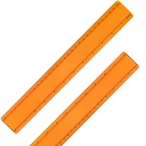 2 pack plastic ruler straight ruler plastic measuring tool for student school office (orange, 12 inch)