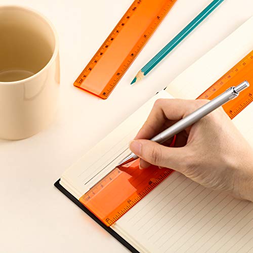 2 Pack Plastic Ruler Straight Ruler Plastic Measuring Tool for Student School Office (Orange, 12 Inch)