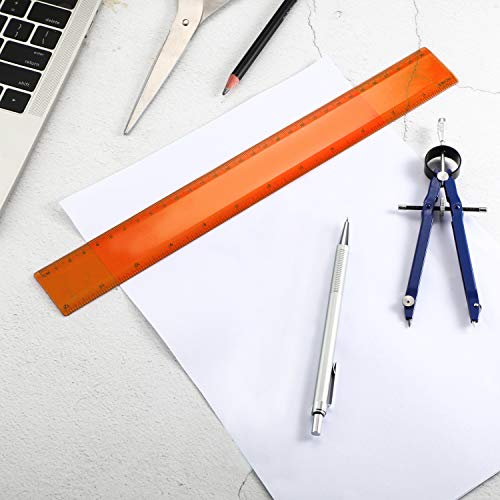 2 Pack Plastic Ruler Straight Ruler Plastic Measuring Tool for Student School Office (Orange, 12 Inch)