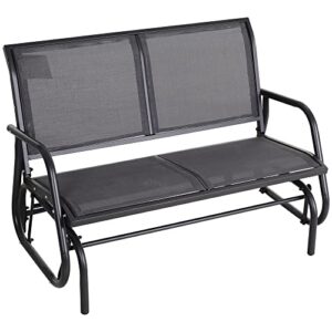 outsunny 2-person outdoor glider bench patio double swing rocking chair loveseat w/power coated steel frame for backyard garden porch, grey