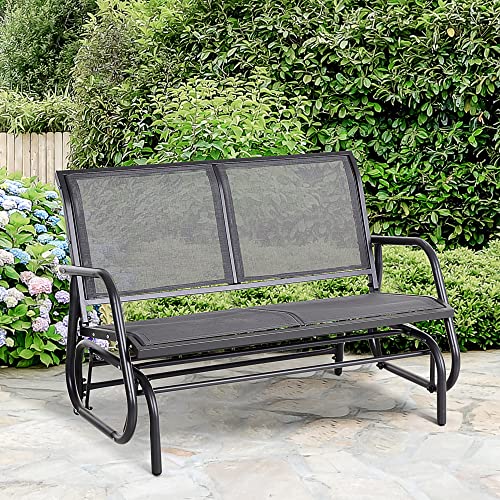 Outsunny 2-Person Outdoor Glider Bench Patio Double Swing Rocking Chair Loveseat w/Power Coated Steel Frame for Backyard Garden Porch, Grey