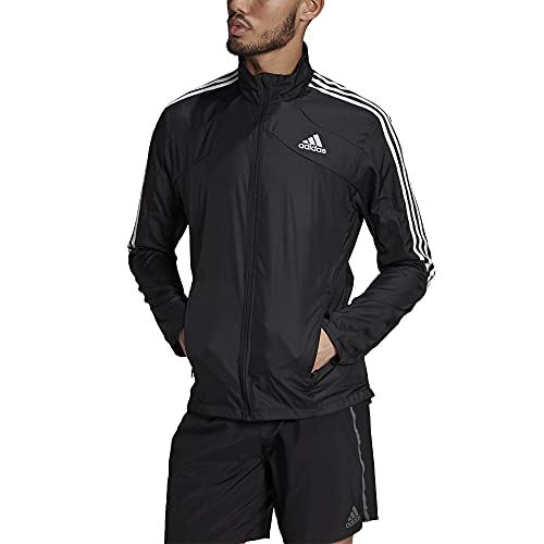 adidas Men's Marathon Jacket 3-Stripes, Black/White, Medium